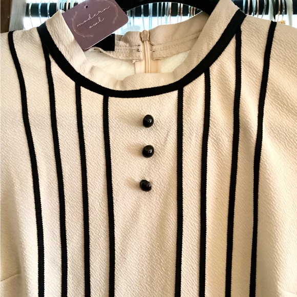 Classy Pin up Style Ivory Patchwork A-Line Dress - Picture 4 of 10